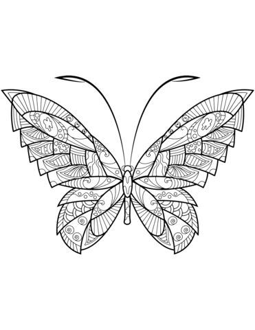 Abstract Butterfly Zentangle Coloring Page